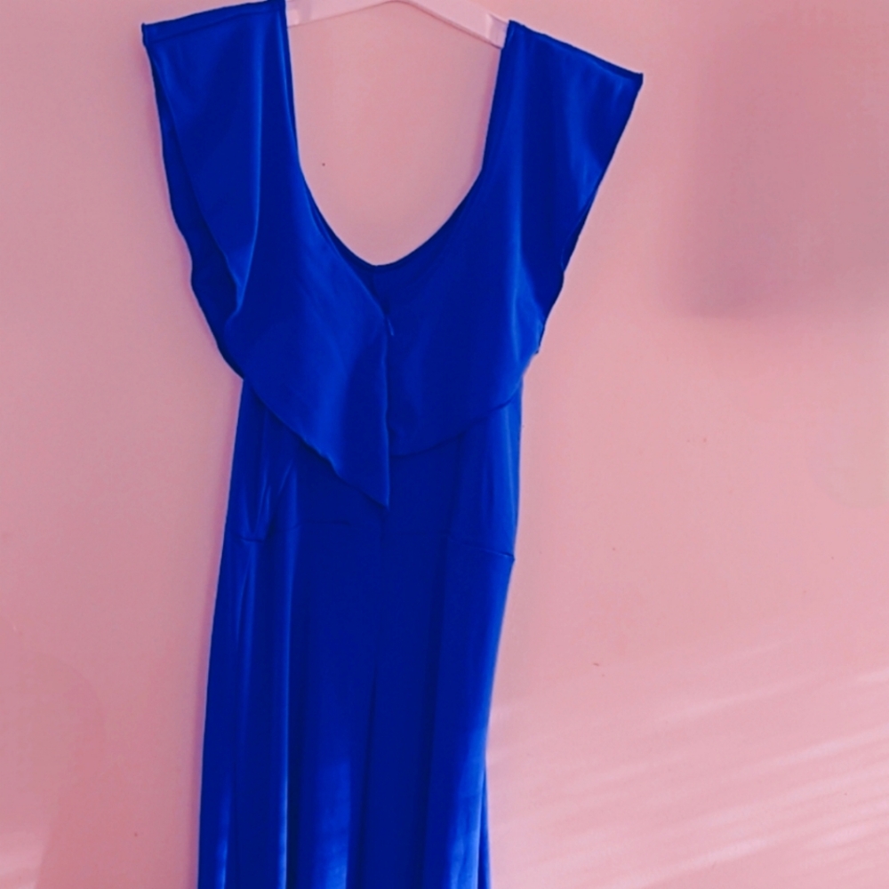 V-neck  classic Blue Cape  Chiffon Dress